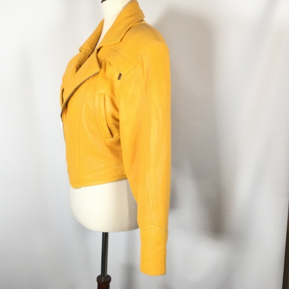 VINTAGE 80's Leather Jacket YELLOW S - Picture 2 of 8